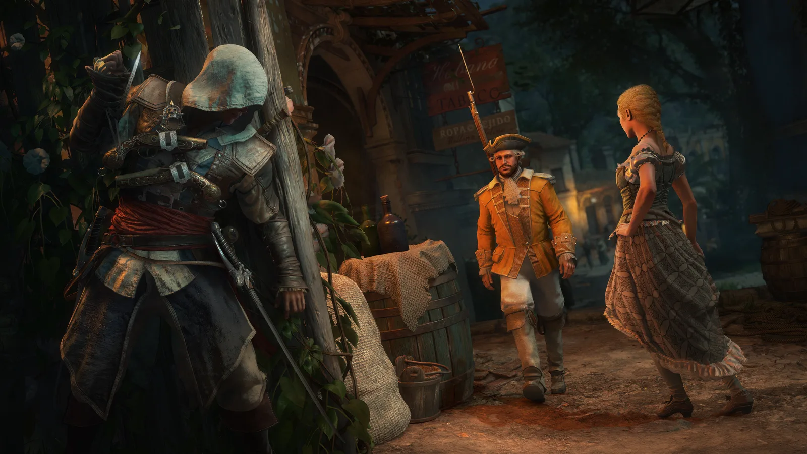 Edward Kenway using the reworked stealth and Observe mode