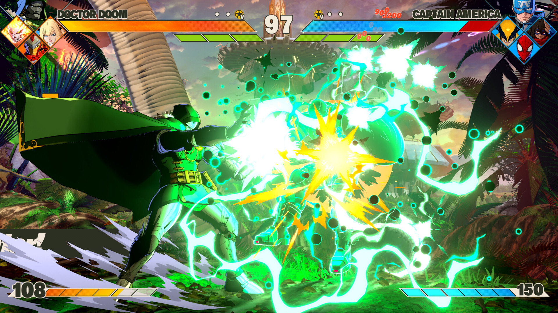 Doctor Doom unleashing a special attack against Captain America in Marvel Tōkon: Fighting Souls